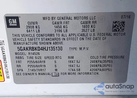 2017 Buick Enclave Leather z USA, uszkodzony, nr VIN 5GAKRBKD4HJ135130